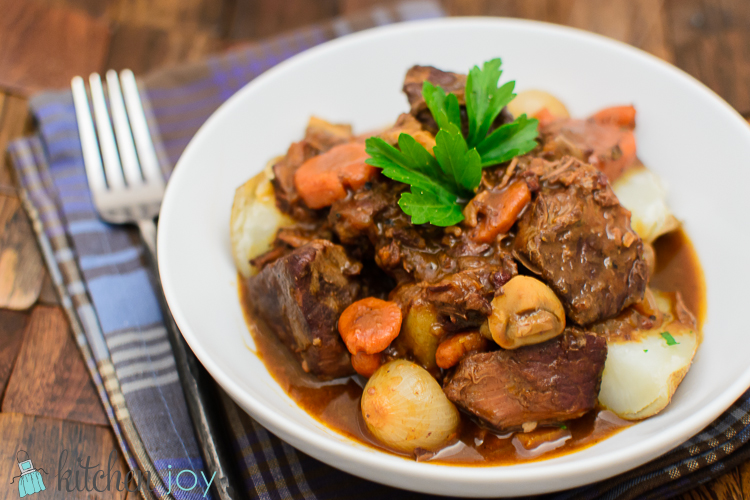 Boeuf Bourguignon (Beef Stew with Red Wine and Mushrooms) - Kitchen Joy