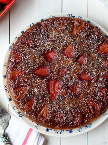 Strawberry Rhubarb Upside Down Cake - Kitchen Joy