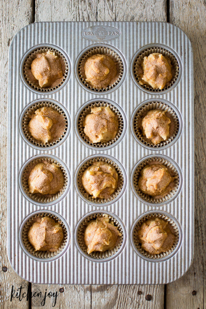 gluten-free apple cinnamon muffins, muffin batter in a muffin pan