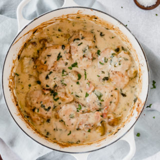 dutch oven creamy chicken thighs with potatoes