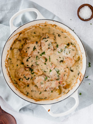 dutch oven creamy chicken thighs with potatoes